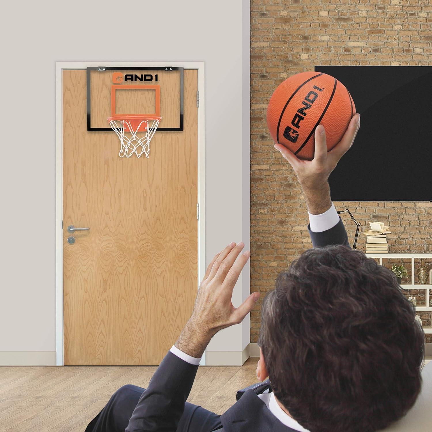 AND1 Over The Door Mini Hoop: - 18”x12” Easy to Install Portable Basketball Hoop with Steel Rim, Includes 5” Mini Basketball, Indoor Game Set for Children and Adults- Clear : Sports & Outdoors