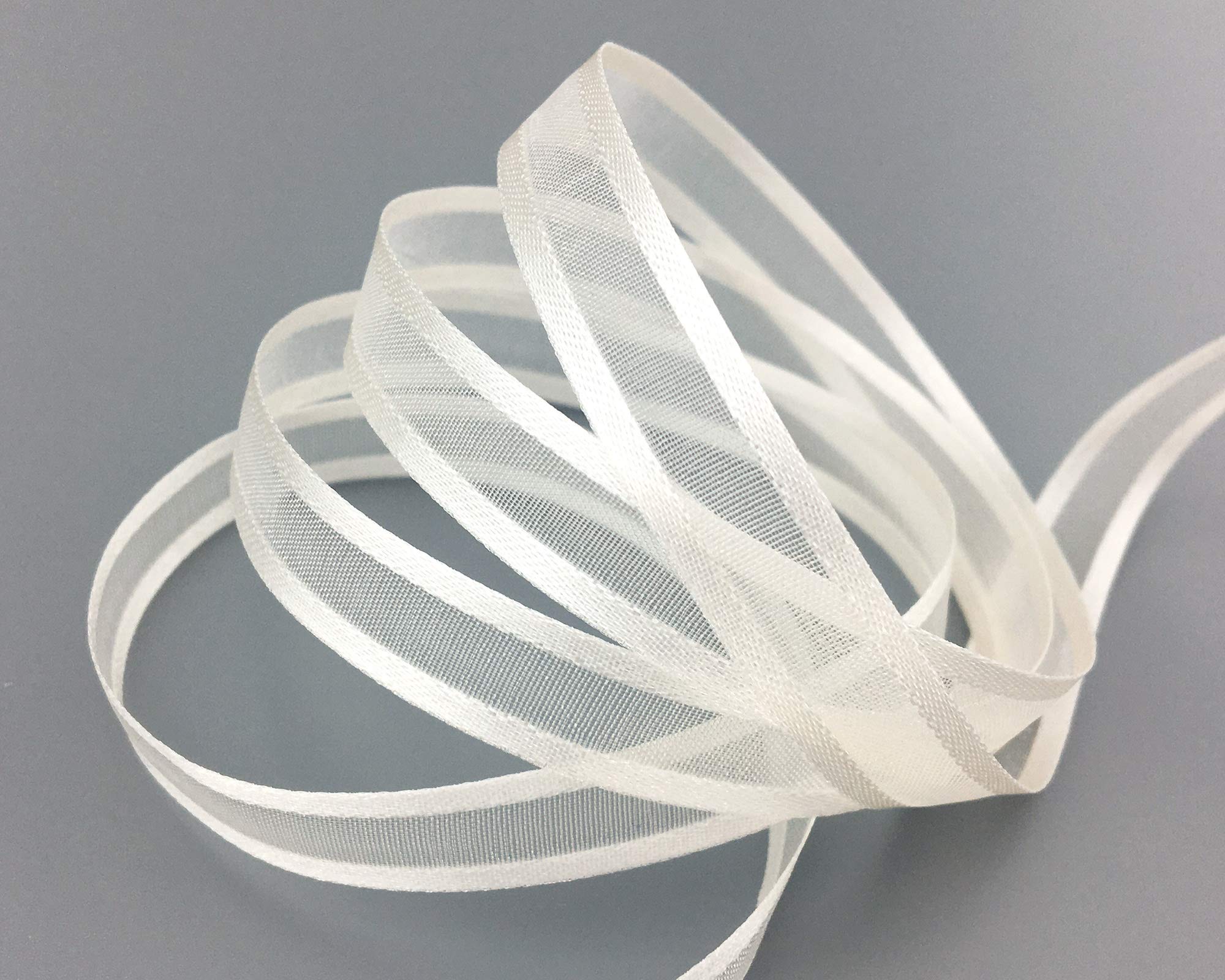 50 m x 10 mm Chiffon Ribbon with Satin Edge Ivory (02) Chiffon Decorative Ribbon Gift Ribbon Semi-Transparent Shiny Wireless Organza