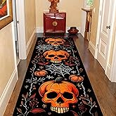 YHUERC Halloween Runner Rug, 2x7ft Abstract Pumpkin Skull Carpet, Kitchen Anti-Slip Rug, Bat Spider Web Printed Rugs, Indoor Washable Soft Floor Mat for Living Room Bedroom Dining Room Hallway.