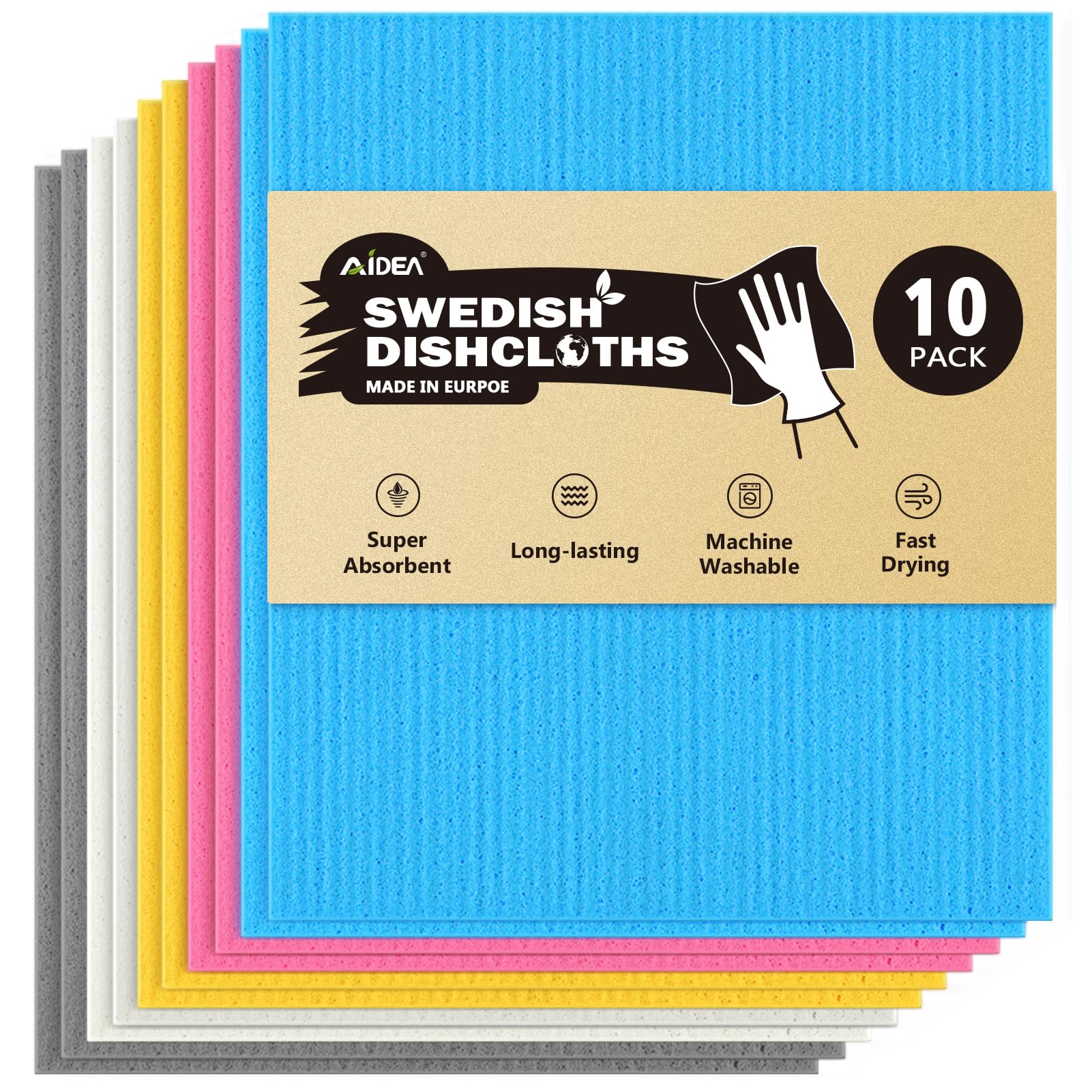 Photo 1 of ***FACTORY SEALED***AIDEA Swedish Dishcloths for Kitchen-10PK, Absorbent Sponge Dish Cloth, Dishcloths for Washing Dishes, Reusable Paper Towels Dish Cloths, Swedish Towels for Home, Kitchen, Glass, 7" x 6"