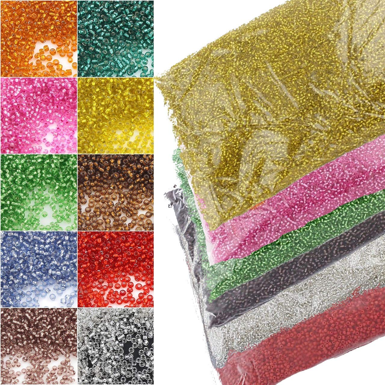 Seed Beads Set of 60 Colours 3 mm 60 Colours 1.2 kg Round Mini Glass Beads 8/0 40000pcs
