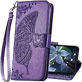 KRHGEIK for iPhone 16 Wallet Case for Women, Butterfly Flip Cover, Purple | Embossed PU Leather, Stand, Card Holder Slots, Wrist Strap,Protective Phone Purse 6.1"