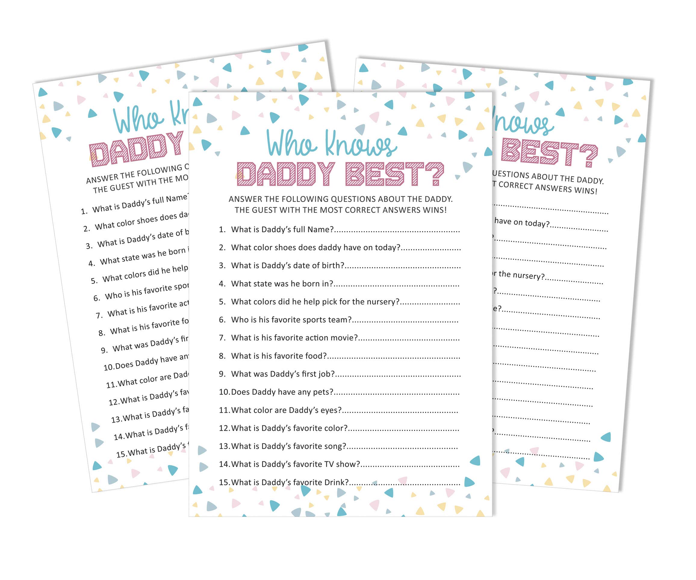 Inkdotpot It’s A Boy It’s A Girl 50-Pack Who Knows Daddy Best Baby Shower Game Cards Gender Reveal Fun Activity Cards