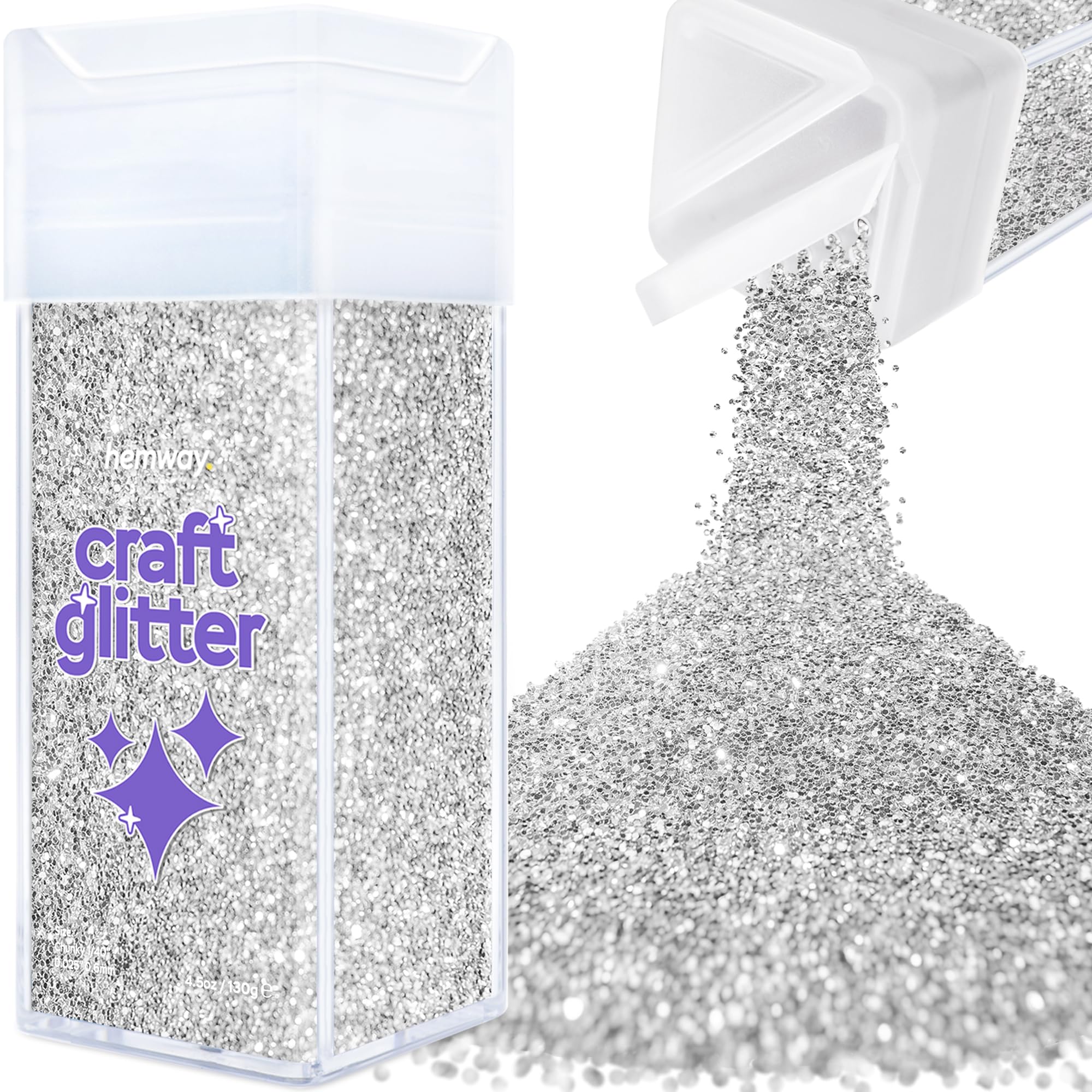Hemway Glitter Shaker Silver 110g Chunky, Craft Glitter Shaker for Resin & Epoxy Crafts, Christmas Art Supplies, Nail, Body, Face, Eye, Festival, Crafting, Slime, Sparkle