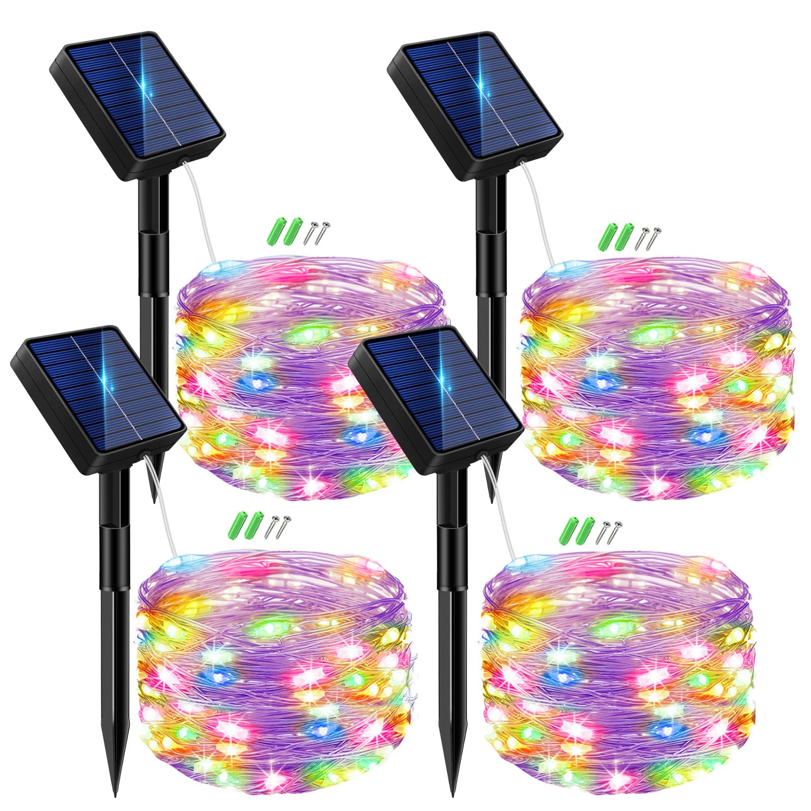 btfarm 4 Pack Solar String Lights Outdoor Garden, 6M/20FT Fairy Lights Solar Powered 8 Modes Copper Wire Solar Lights for Decorating Garden, Yard, Tree, Christmas, Multi-Colored