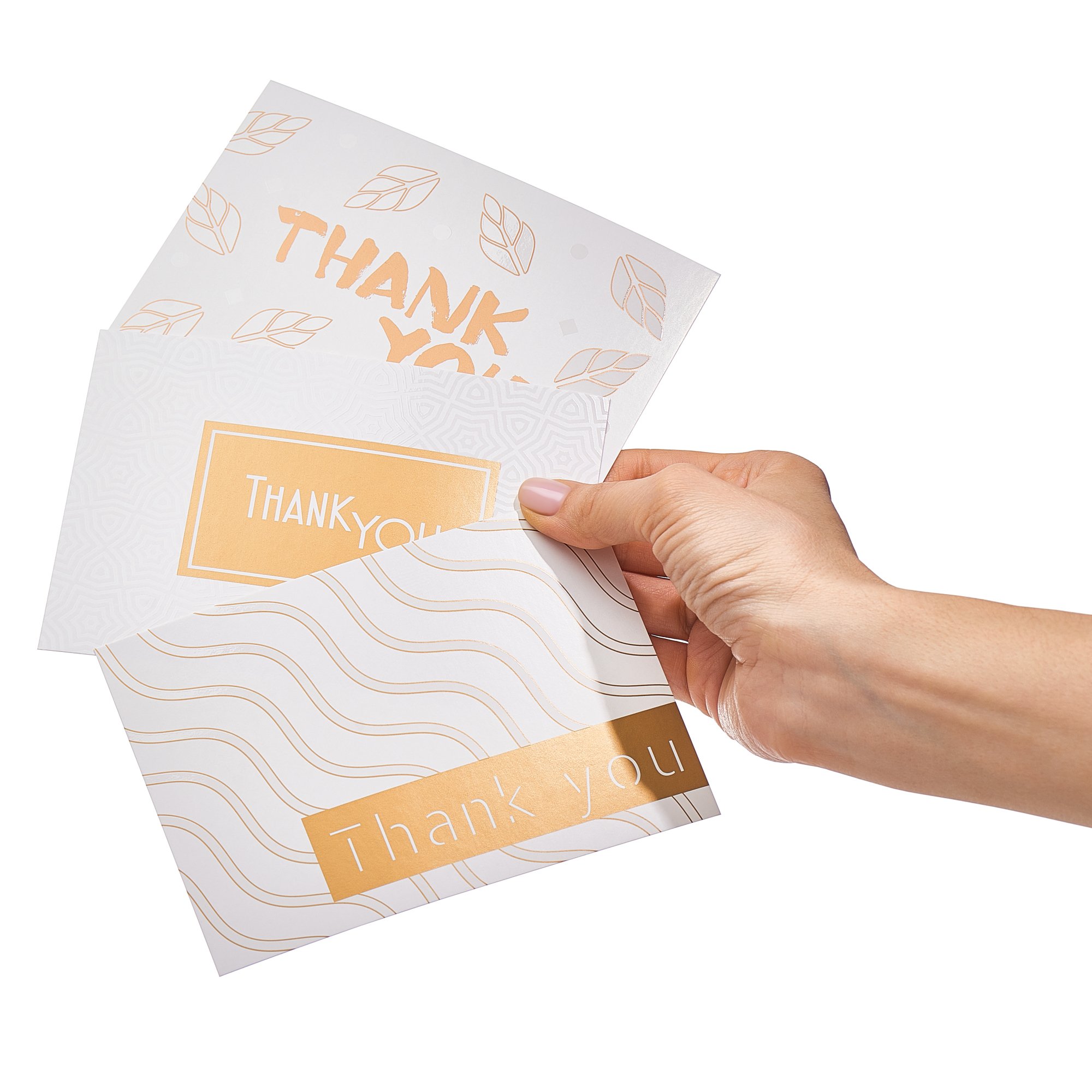 Thank You Cards Box Set - 40 Greeting Cards with Kraft Envelopes - Rose Gold/White Floral Design Note Cards - Best Thank You Notes for boy/girl Baby Shower, Men, Bridal, Wedding, Kids, Graduation