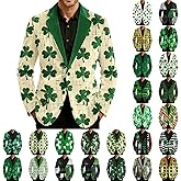 St Patricks Day Outfit Men Shamrock Print Notched Lapel Suit Blazer Casual Lightweight Button Up Corduroy Jackets