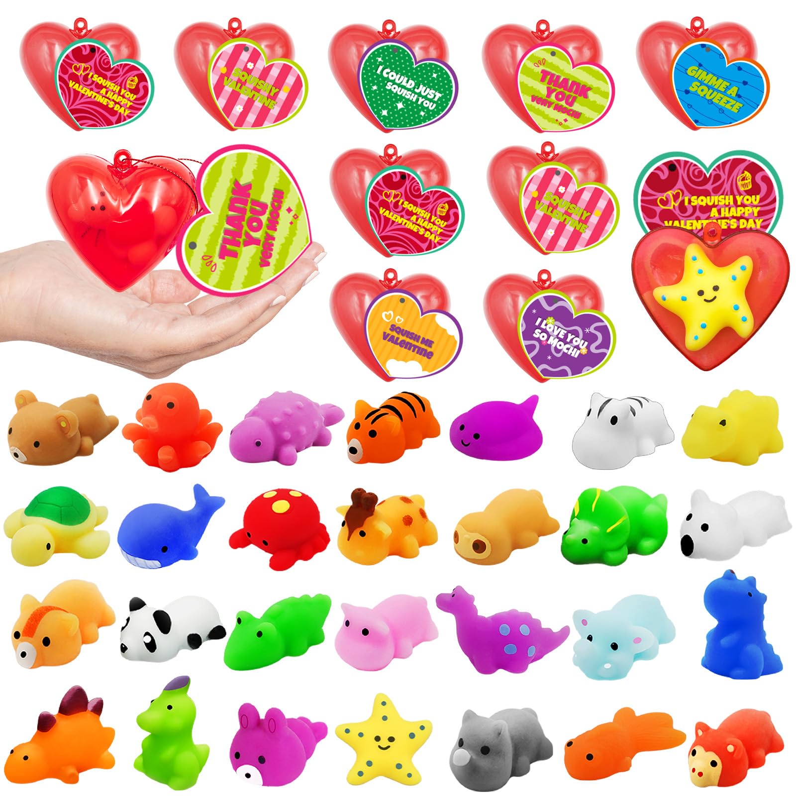ZICZLI 28 Pack Valentines Day Gifts for Kids, Mochi Squishies Party Favor Set with Valentines Greeting Cards for Kids Valentine School Gifts Prize Classroom Exchange Gift Set
