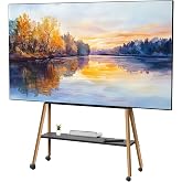 VIVO Rolling Artistic 43 to 75 inch LED LCD Screen Mobile Studio TV Easel Stand, Wood Accessory Shelf, Adjustable TV Mount with 4 Walnut Legs, Black Frame, STAND-TV75R