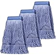 3 Pack Commercial Replace Mop Head, Reusable Mop Head Refills-Replacement Mop Heads Suitable for Heavy Commercial Industrial Residential Areas,Wet Industrial Cotton Looped End String Mop Head (Blue)