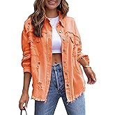 Oulivey Womens Ripped Distressed Denim Jacket Tops Oversized Casual Long Sleeve Basic Jean Jacket Coats