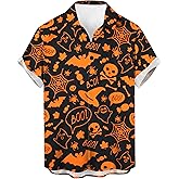 Halloween Shirts for Men Funny Ghost Skull Graphic Button Down Hawaiian Shirt Holiday Palm Beach Tropical Clothes