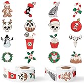 BkeeCten 2 Rolls Horror Christmas Sticker for Halloween Holiday Lovers | 1000 Pcs Spooky Santa Scary Xmas Stickers 16 Designs for Water Bottles, Laptops, Party Decor, Unique Festive Gift