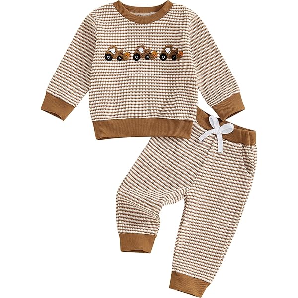 Conjunto De Sudadera Y Pantalones De Manga Larga Con Bordado De Calabaza Para Bebé, 2 Piezas, Ropa De Otoño, Marrón