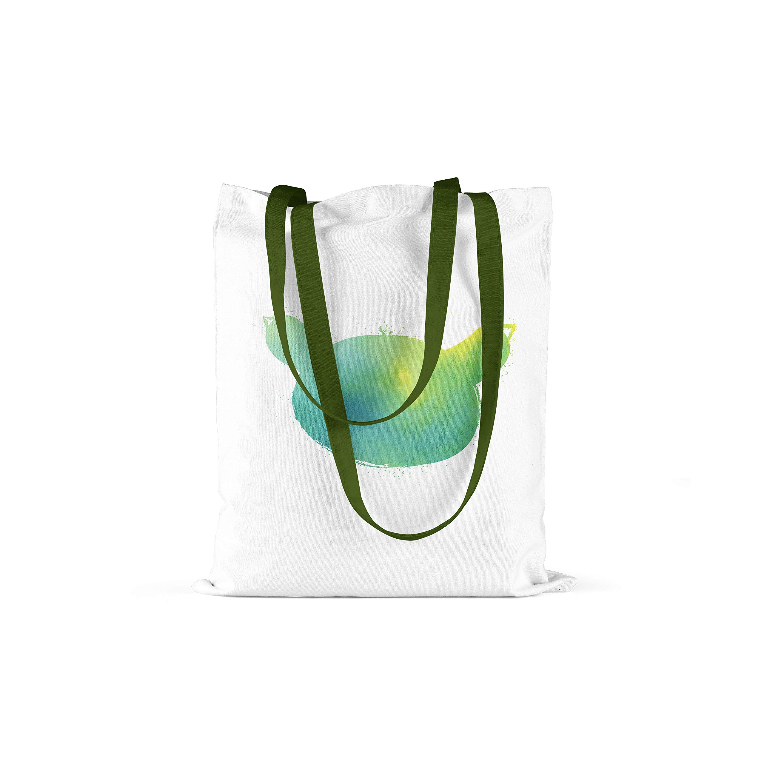 Bonamaison Printed Tote Bag, Reusable Grocery Bag, Shopping Bag, Machine Washable, Foldable, Canvas Cloth Bag with Green Handles, Size: 34x40 Cm