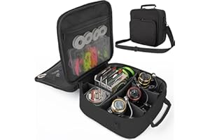 FONWILL Fishing Reel Case, Fishing Tackle Bag with Shockproof Dividers & Multiple Pockets, Waterproof Fishing Bag for Spinning Baitcasting Fly Reels, Fishing Gift for Men (Black)