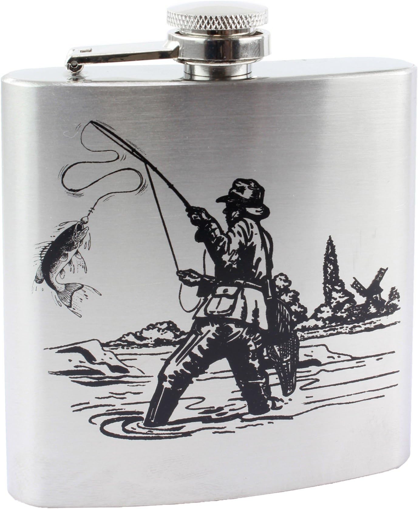 6oz Hip Flask - Shooting Hunting & Fishing Design. Stainless Steel (Fishing)