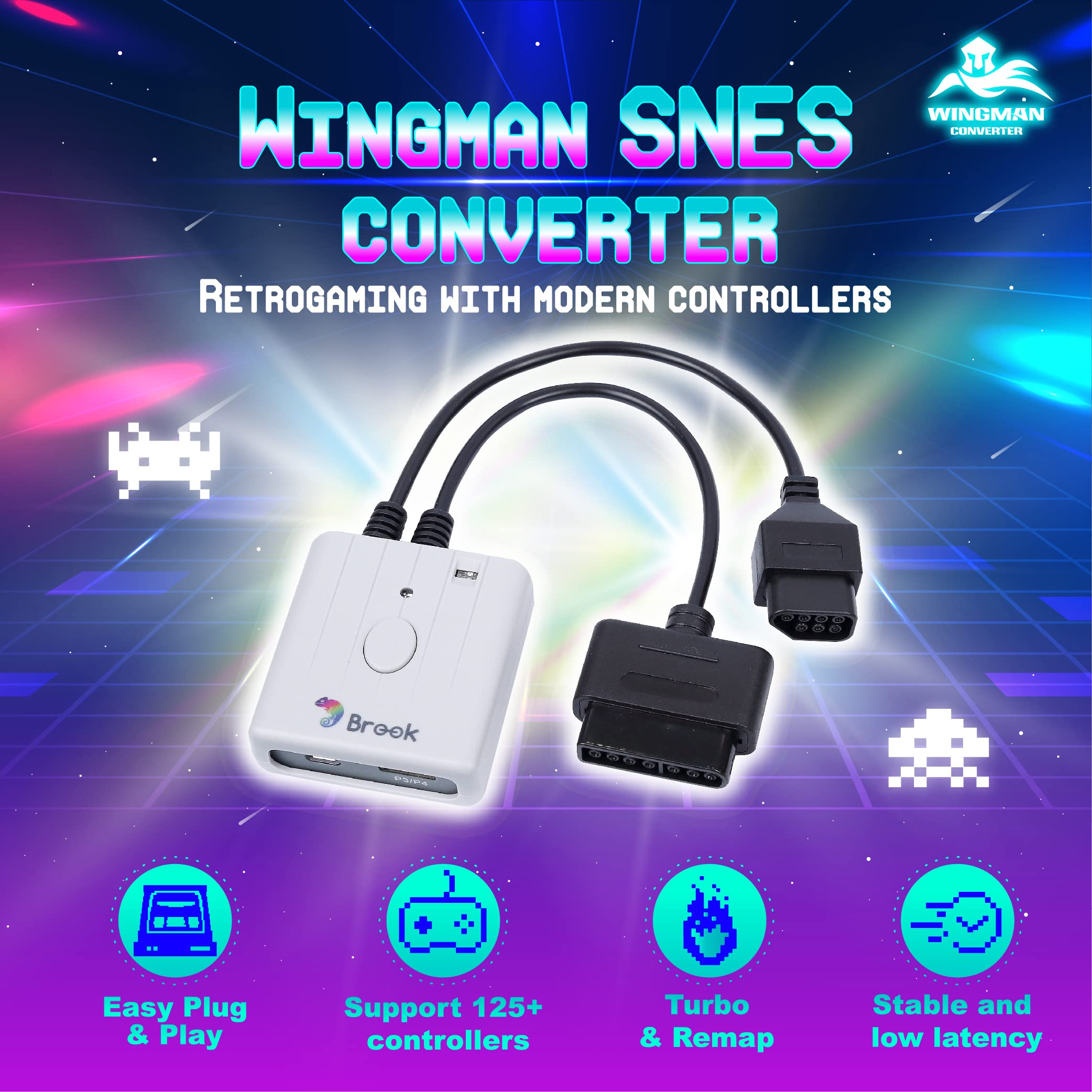 Brook Wingman SNES Converter - Retro Gaming Controllers Converter For XB Series X/S, One, 360/PS5/PS3/PS4 and NS Pro controllers on NES, SNES, New FC, and SFC retro gaming consoles