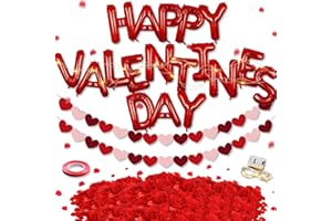 GERMISHUYS Valentines Day Balloons, Valentine's Day Party Decorations Include Happy Valentines Day Balloons, Heart Banner, Rose Petals and String Light, Valentine's Day Wedding Party Supplies