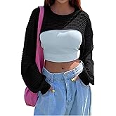 SECRETEYARD Women's Knitted Crop Top Long Sleeve Hollow Out Shrug Sweater Y2K Knit Cover Up Tops