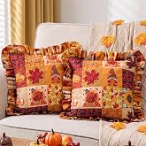 Junkin 2 Pcs Fall Thanksgiving Quilted Pillow Covers 18''x18'' Vintage | Vintage Farmhouse Cushion Case, Thanksgiving Autumn Decor for Sofa Couch Bed Chair, Maple Leaf Pattern Home Cushion Case