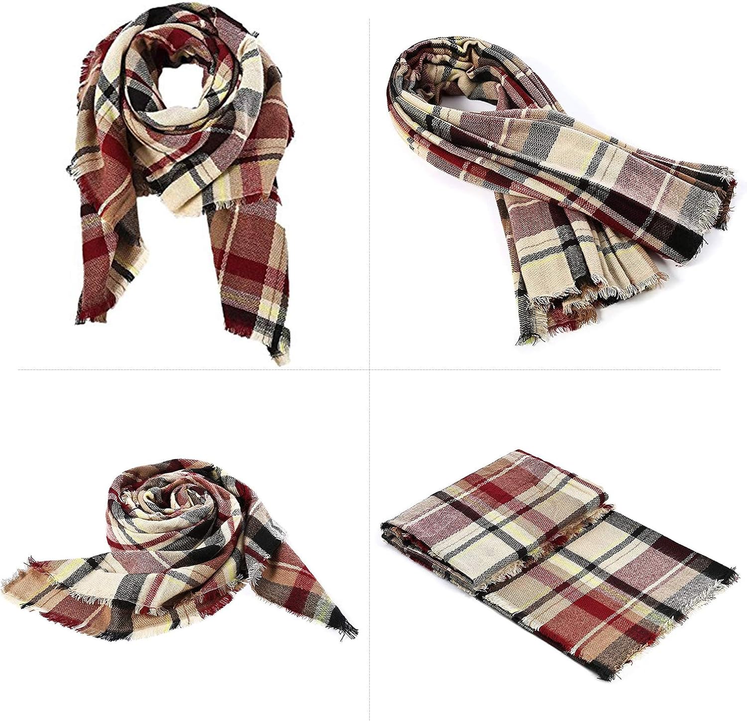 Zando Plaid Blanket Scarf Chunky Blanket Fall Stylish Scarves Women Soft Oversized Scarf Shawl Wrap Warm Cape Tassel Pink Light Red Scarfs at  Women’s Clothing store