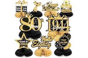 Awrmoo Black Gold 80th Birthday Table Decorations for Men Women, 9pcs Black Pink Honeycomb Centerpieces 80th Birthday Party Decorations 80 year old Happy Birthday Party Table Toppers Decor
