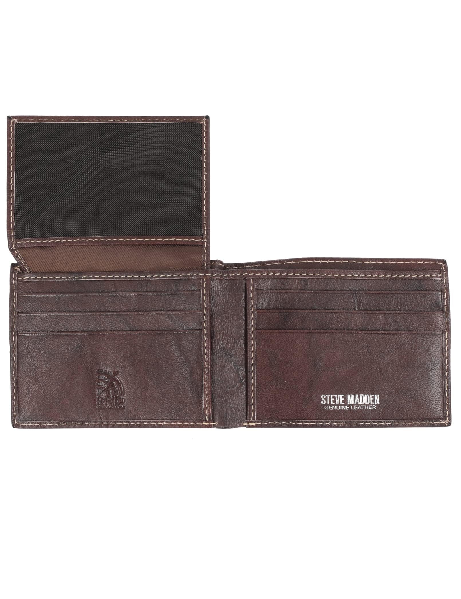 Steve Madden Men's Slim Leather Wallet with Extra Capacity Attached Flip Pockets