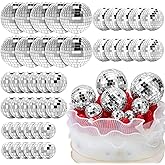 Geetery 70 Pcs Disco Ball Cake Topper Various Sizes Reflective Mirror Silver Mini Small Disco Ball Cake Decorations for Cente