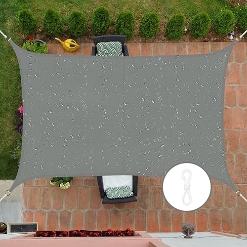 Cekene Sun Shade Sail Waterproof 2x3m Grey Rectangle Garden Sunscreen Awning Canopy with Free Loops 98% UV Block Shade Sail Canopy Outdoor for Deck Lawn Garden Pool