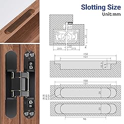 Upgraded Invisible Door Hinges 2 Black-6 inch 3 Way