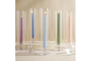 VIVIRENOIR Hurricane Candle Holder Thickened Ribbed Cylinder Covers Taper Candle Sticks Holder Glass Tall Candlesticks Holders Centerpiece for Wedding Dining Table, 10 Pcs