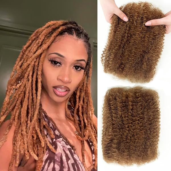 HAPPY&CC Afro Kinkys Bulk Echthaar 50 G, 25,4 Cm, #4 Ombré Auburn – Für Dreadlocks, Zöpfe, Reparatur