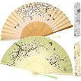 Zolee 2 Pieces Small Folding Hand Fans - Chinese Japanese Vintage