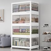 BROVIEW 120Gal Stackable Storage Bins with 4 Lids Foldable Cabinet, W,4Pack | Front &amp; Sides Open Doors,Wheels,Large Collapsible Boxes,Plastic Closet Organizer Storage Cabinet Drawer for Home Kitchen Room