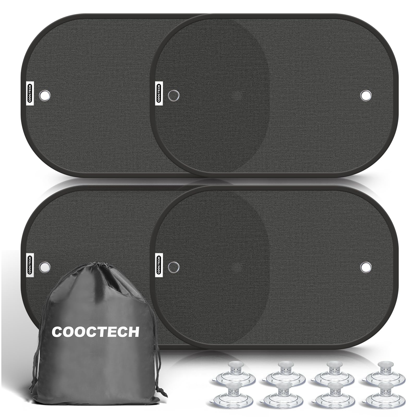 Photo 1 of COOCTECH Car Shades for Side Windows 19"x12"(4 Pack),Sun Shade for Car Window with 8 Suction Cups,Window Shades Can Blocks 99.98% UVR,Window Shade for Baby,Glare Shield Protection
