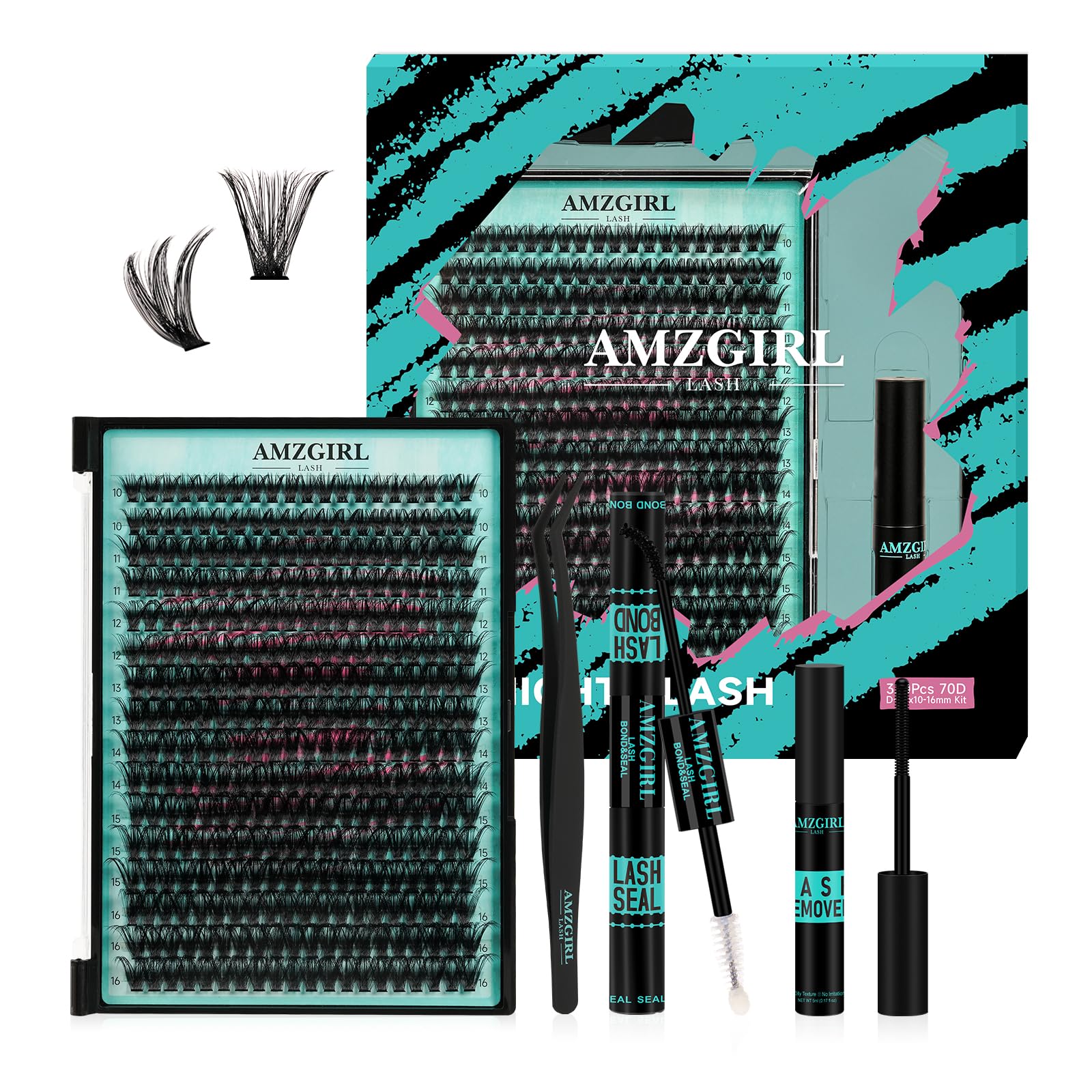 Lash Extension Kit 320Pcs,DIY Individual Lashes Clusters Kit,Lash Bond And Seal,Lash Remover For Eyelashes Extensions,Lash Applicator Tool For False Eyelash Cluster Kit At Home(70D,D-Mix10-16mmKit) — image 1