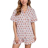 HMPEAIIY Women Y2k Pajamas Set Cute Preppy 2PCS Button Down Holiday Monkey Shorts Summer Outfit Beach Vacation Loungewear Pjs