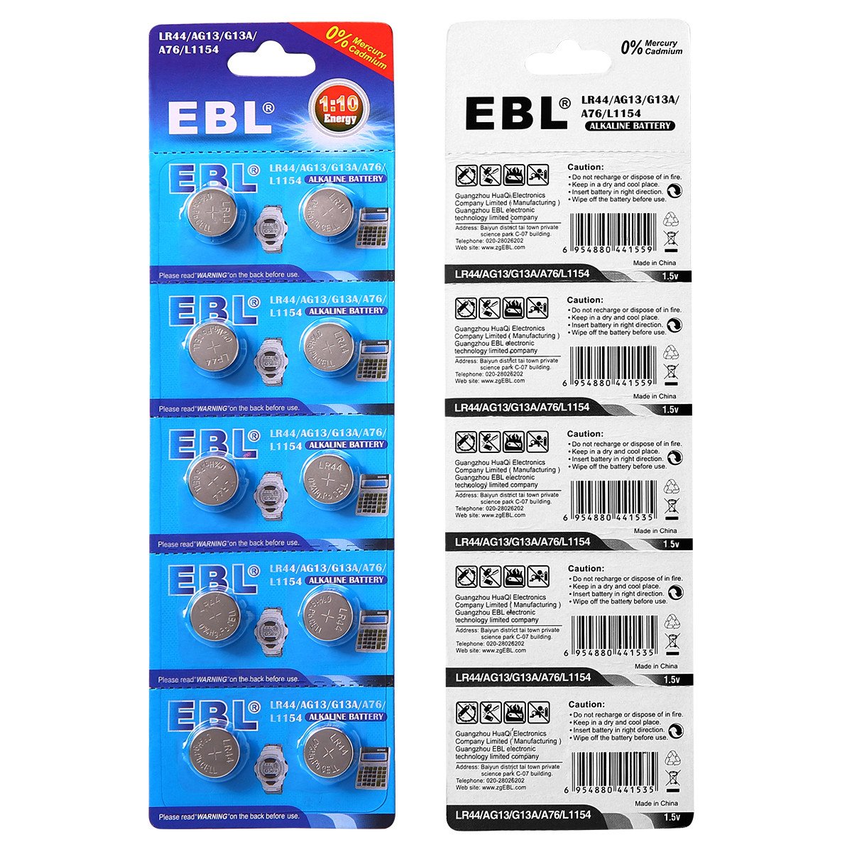 EBL 20 Stück LR44 AG13 G13A A76 L1154 357A Alkaline Knopfzelle Batterien