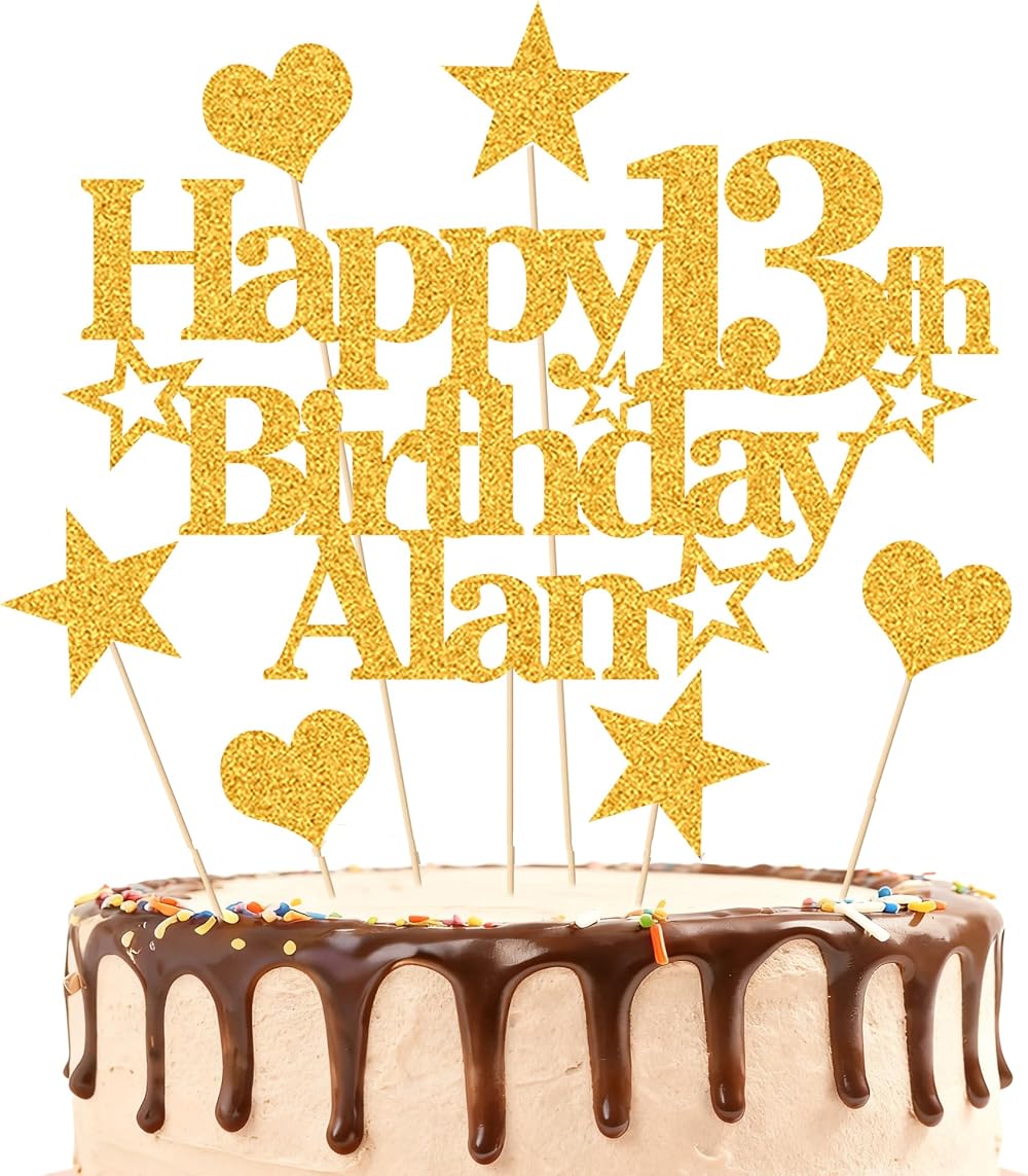 EDSG Personalised Happy Birthday Cake Topper Multicolour Glitter Gold