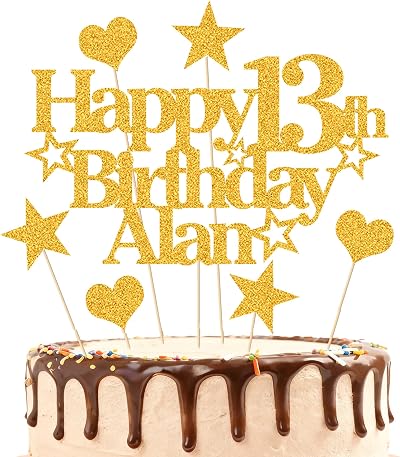 EDSG Personalised Happy Birthday Cake Topper Multicolour Glitter Gold