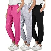 Real Essentials 3 Pack: Girls' Dry-Fit Jogger Sweatpants - Kids Teens Running Athletic Pants with Pockets (Sizes: 4-16)