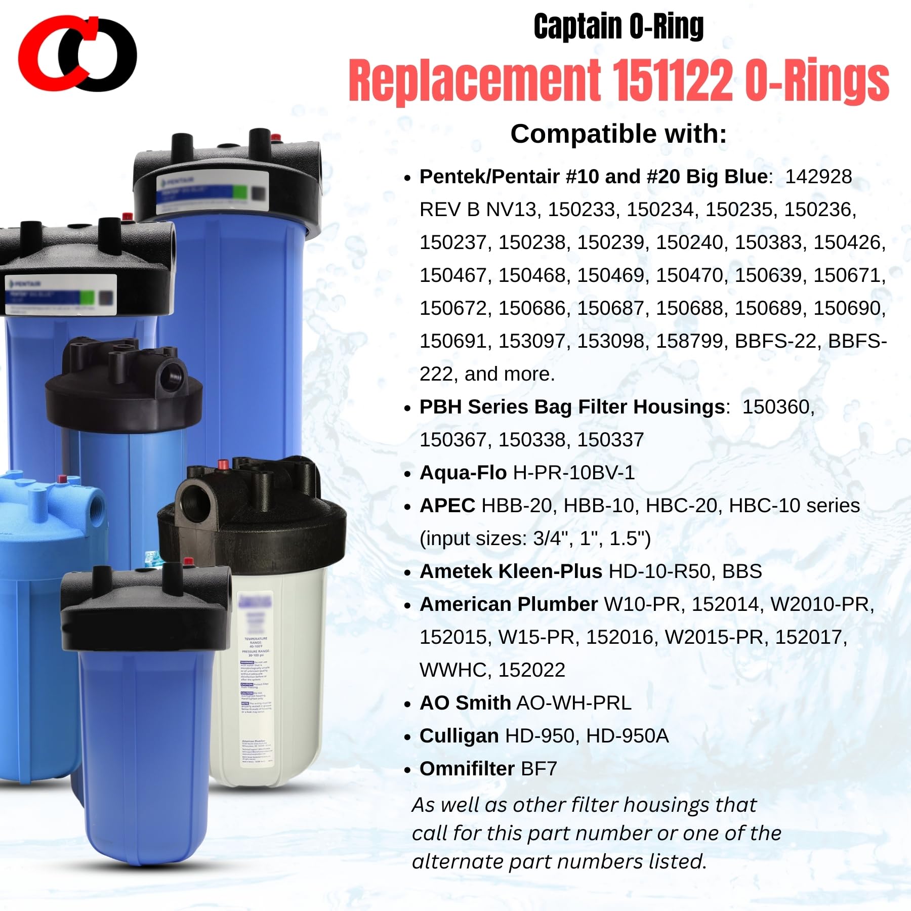 Captain O-Ring - Replacement 151122 O-Rings Compatible with Pentair Pentek Big Blue Water Filters OEM Size ORing Buna-N (3 Pack)