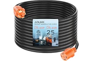 AOLINK 30 Amp Generator Extension Cord 25 Feet, NEMA L14-30P/L14-30R, 4-Prong Locking, Heavy Duty Power Cord, Orange