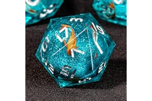 OUKELANWO Liquid Core Koi Fish DND Dice Set with Gift Box, 7Pcs Sharp Edge Resin Role Playing D&D Dice, Ocean D and D Dice D20 D12 D10 D8 D6 D4