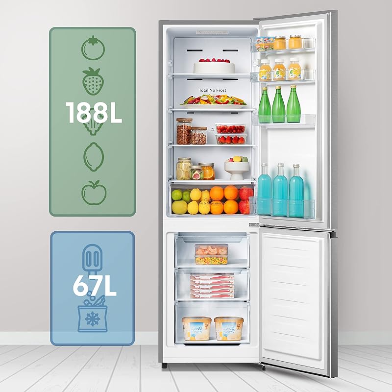 RB329N4ACE Frigorifero Combinato a libera installazione, Total No frost con ventilazione multiflow, Inox Look, Altezza 180 cm, capacità netta 255 L