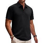 Alimens & Gentle Mens Polo Shirts Short Sleeve Textured Knit Casual Beach Vacation Stretchy Golf Shirts