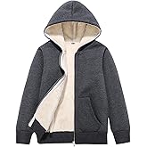 Flygo Unisex Boys Girls Fleece Jacket Hoodie Sherpa Lined Zip Up Hooded Sweatshirt Kids Winter Jackets