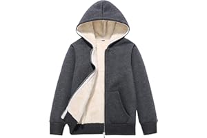 Flygo Unisex Boys Girls Fleece Jacket Hoodie Sherpa Lined Zip Up Hooded Sweatshirt Kids Winter Jackets