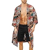COOFANDY Men's Lightweight Kimono Robe Jacket Printed Japanese Style Bathrobes Casual Open Front Long Cardigan Coat Outwear